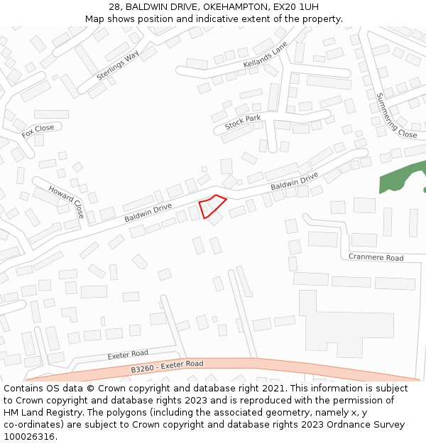 28, BALDWIN DRIVE, OKEHAMPTON, EX20 1UH: Location map and indicative extent of plot
