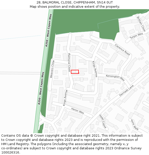 28, BALMORAL CLOSE, CHIPPENHAM, SN14 0UT: Location map and indicative extent of plot
