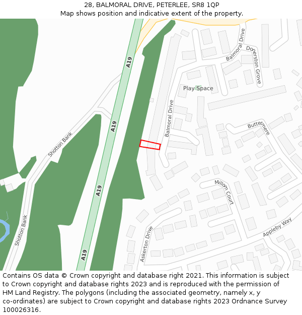 28, BALMORAL DRIVE, PETERLEE, SR8 1QP: Location map and indicative extent of plot