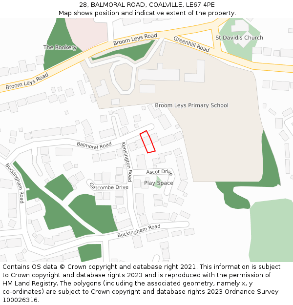 28, BALMORAL ROAD, COALVILLE, LE67 4PE: Location map and indicative extent of plot