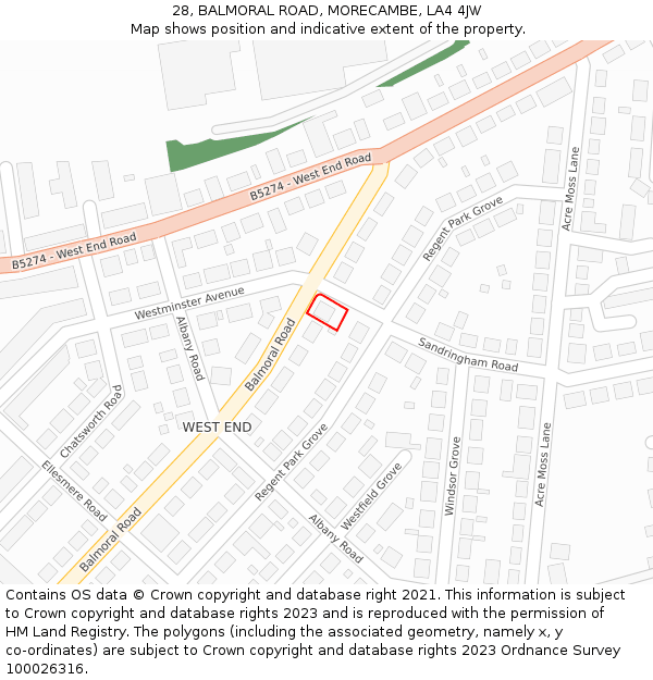 28, BALMORAL ROAD, MORECAMBE, LA4 4JW: Location map and indicative extent of plot