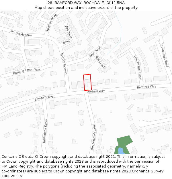 28, BAMFORD WAY, ROCHDALE, OL11 5NA: Location map and indicative extent of plot