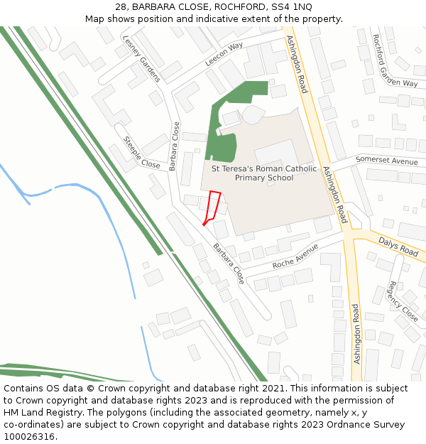 28, BARBARA CLOSE, ROCHFORD, SS4 1NQ: Location map and indicative extent of plot