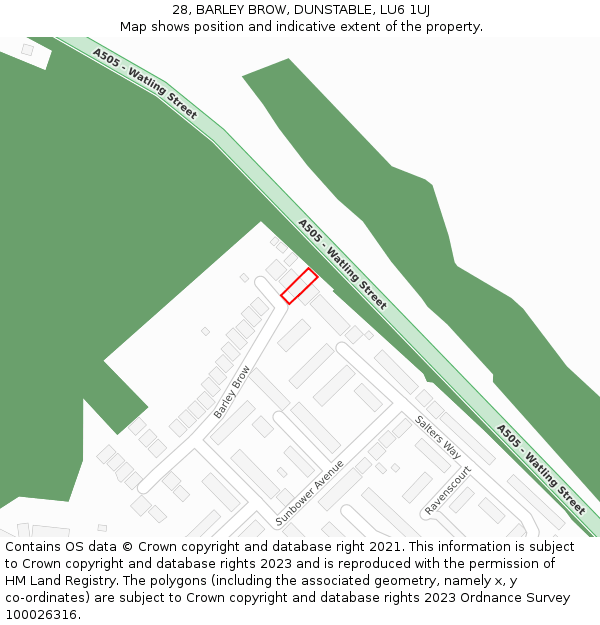 28, BARLEY BROW, DUNSTABLE, LU6 1UJ: Location map and indicative extent of plot