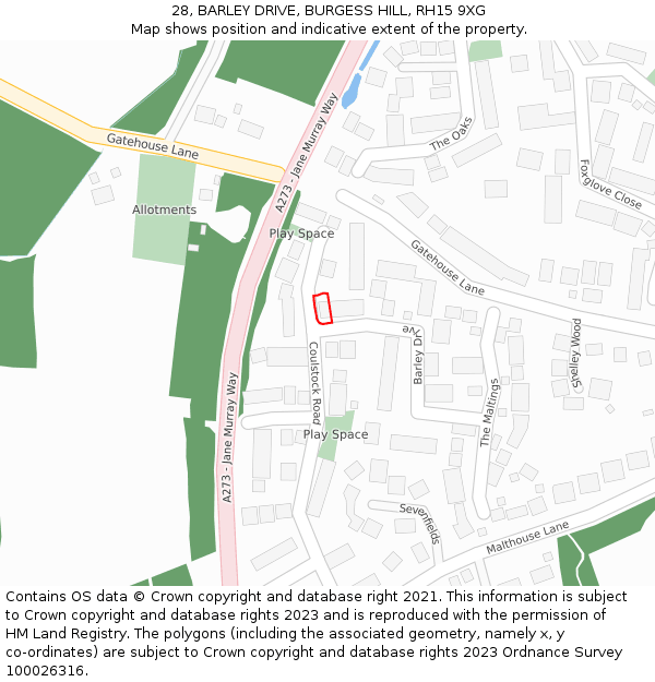 28, BARLEY DRIVE, BURGESS HILL, RH15 9XG: Location map and indicative extent of plot
