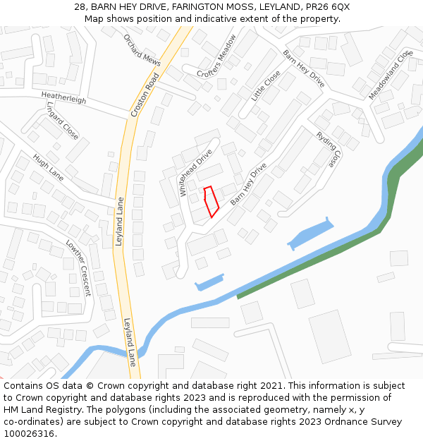 28, BARN HEY DRIVE, FARINGTON MOSS, LEYLAND, PR26 6QX: Location map and indicative extent of plot