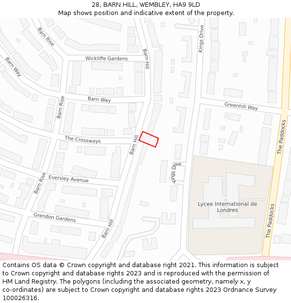 28, BARN HILL, WEMBLEY, HA9 9LD: Location map and indicative extent of plot