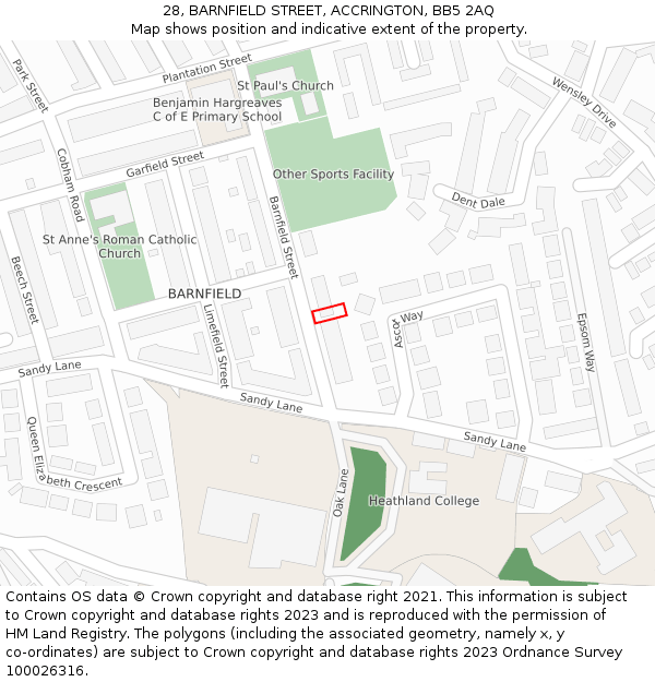 28, BARNFIELD STREET, ACCRINGTON, BB5 2AQ: Location map and indicative extent of plot