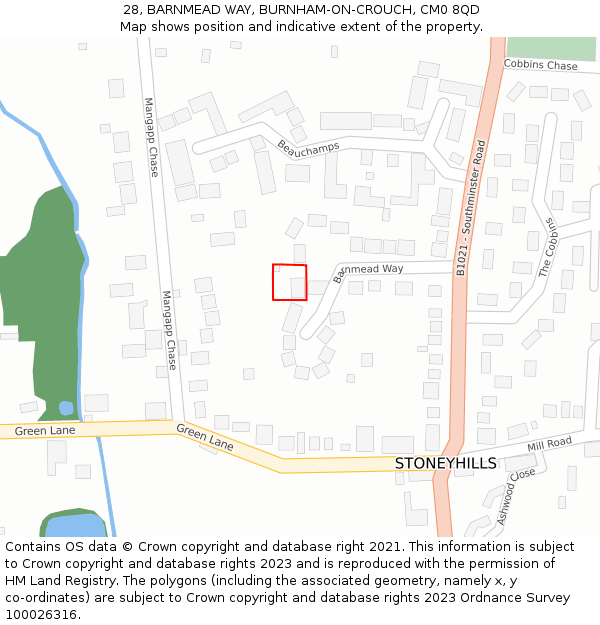 28, BARNMEAD WAY, BURNHAM-ON-CROUCH, CM0 8QD: Location map and indicative extent of plot