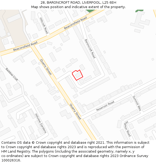 28, BARONCROFT ROAD, LIVERPOOL, L25 6EH: Location map and indicative extent of plot