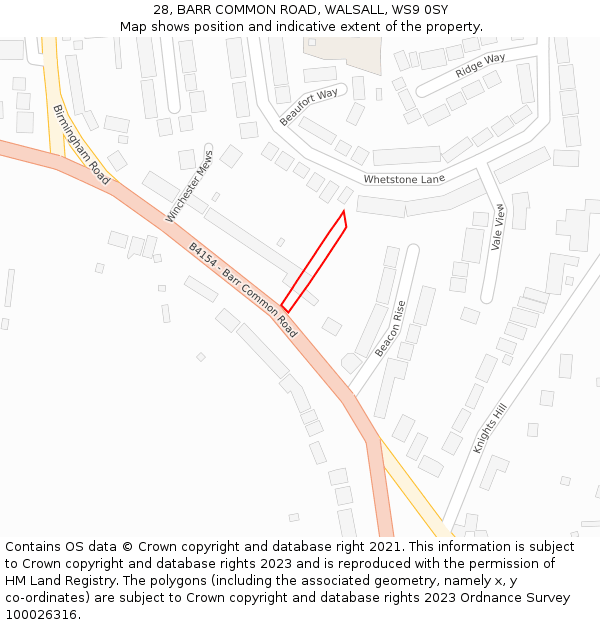 28, BARR COMMON ROAD, WALSALL, WS9 0SY: Location map and indicative extent of plot