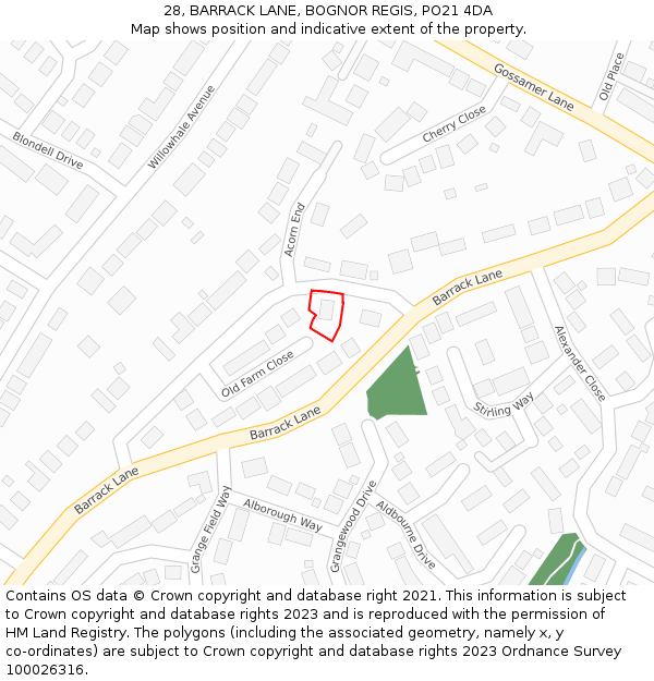 28, BARRACK LANE, BOGNOR REGIS, PO21 4DA: Location map and indicative extent of plot