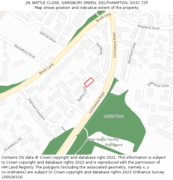 28, BATTLE CLOSE, SARISBURY GREEN, SOUTHAMPTON, SO31 7ZF: Location map and indicative extent of plot