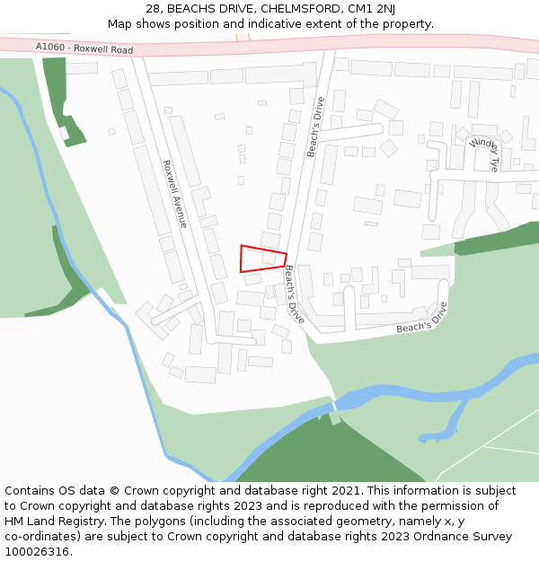 28, BEACHS DRIVE, CHELMSFORD, CM1 2NJ: Location map and indicative extent of plot