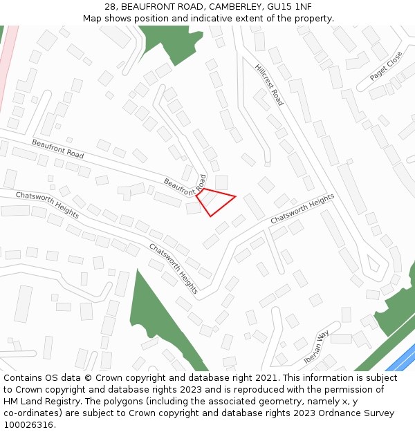 28, BEAUFRONT ROAD, CAMBERLEY, GU15 1NF: Location map and indicative extent of plot