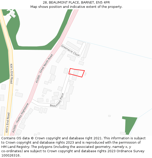 28, BEAUMONT PLACE, BARNET, EN5 4PR: Location map and indicative extent of plot