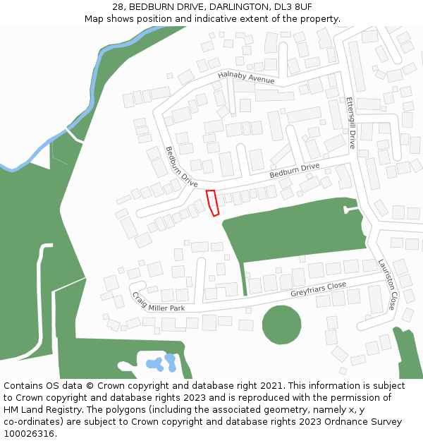 28, BEDBURN DRIVE, DARLINGTON, DL3 8UF: Location map and indicative extent of plot