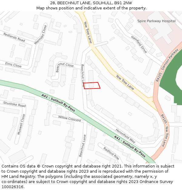 28, BEECHNUT LANE, SOLIHULL, B91 2NW: Location map and indicative extent of plot