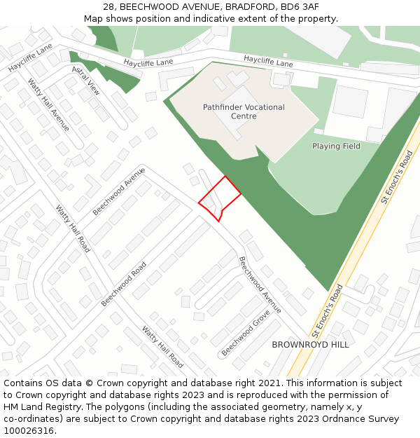 28, BEECHWOOD AVENUE, BRADFORD, BD6 3AF: Location map and indicative extent of plot