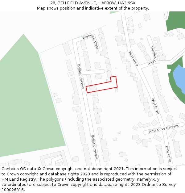 28, BELLFIELD AVENUE, HARROW, HA3 6SX: Location map and indicative extent of plot