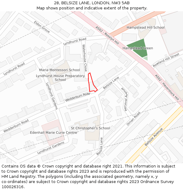 28, BELSIZE LANE, LONDON, NW3 5AB: Location map and indicative extent of plot