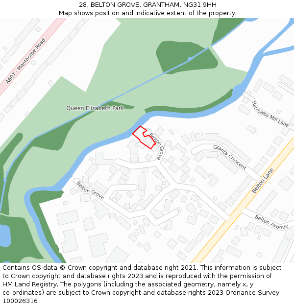 28, BELTON GROVE, GRANTHAM, NG31 9HH: Location map and indicative extent of plot