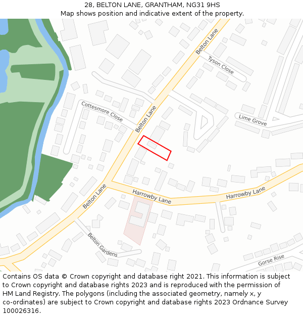 28, BELTON LANE, GRANTHAM, NG31 9HS: Location map and indicative extent of plot