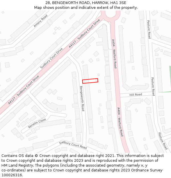 28, BENGEWORTH ROAD, HARROW, HA1 3SE: Location map and indicative extent of plot