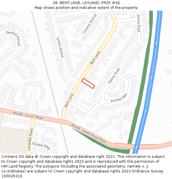 28, BENT LANE, LEYLAND, PR25 4HQ: Location map and indicative extent of plot