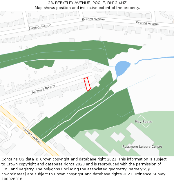 28, BERKELEY AVENUE, POOLE, BH12 4HZ: Location map and indicative extent of plot