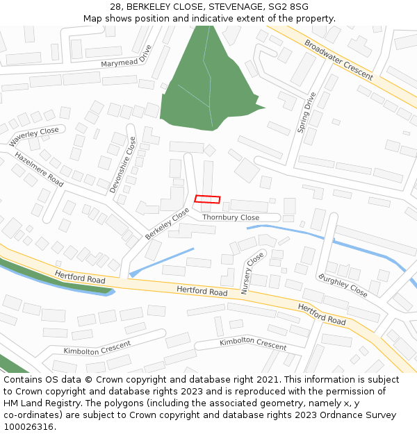 28, BERKELEY CLOSE, STEVENAGE, SG2 8SG: Location map and indicative extent of plot