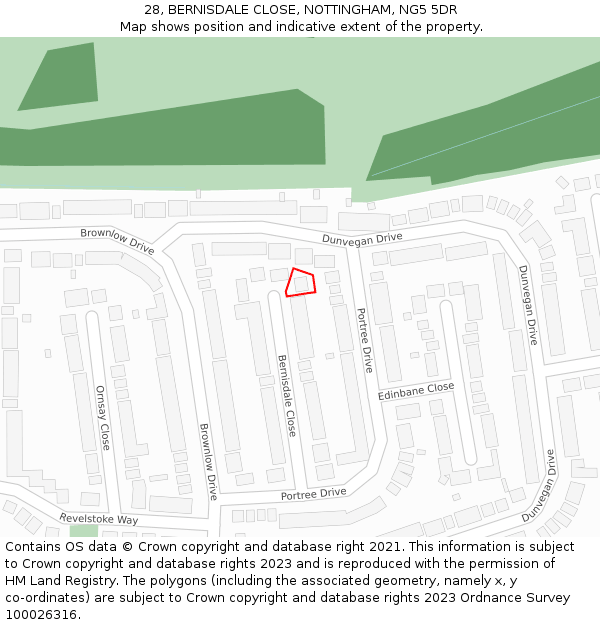 28, BERNISDALE CLOSE, NOTTINGHAM, NG5 5DR: Location map and indicative extent of plot