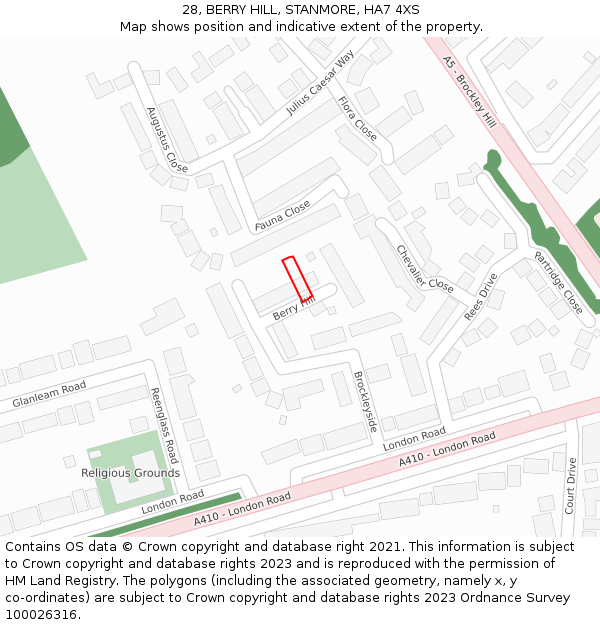 28, BERRY HILL, STANMORE, HA7 4XS: Location map and indicative extent of plot