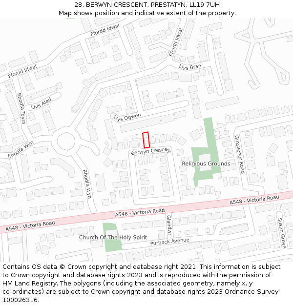 28, BERWYN CRESCENT, PRESTATYN, LL19 7UH: Location map and indicative extent of plot