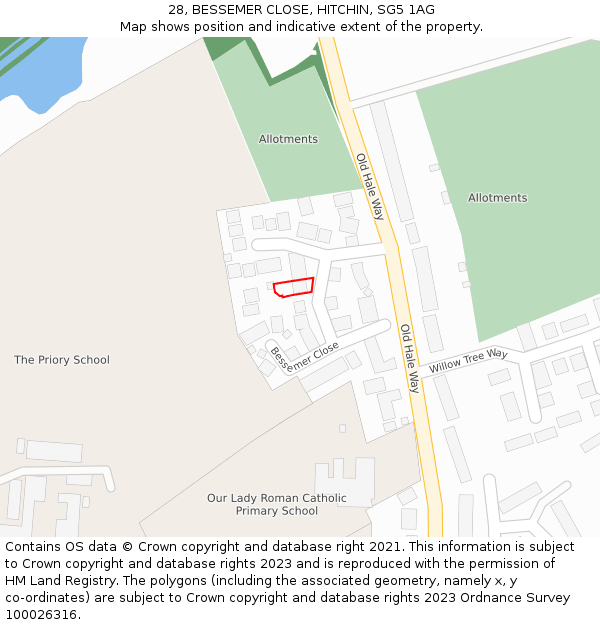 28, BESSEMER CLOSE, HITCHIN, SG5 1AG: Location map and indicative extent of plot