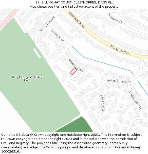 28, BILLINGHAY COURT, CLEETHORPES, DN35 0JU: Location map and indicative extent of plot