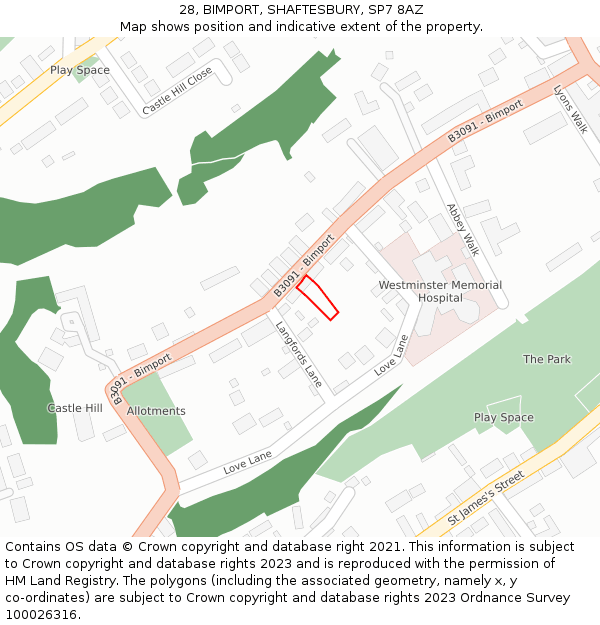 28, BIMPORT, SHAFTESBURY, SP7 8AZ: Location map and indicative extent of plot