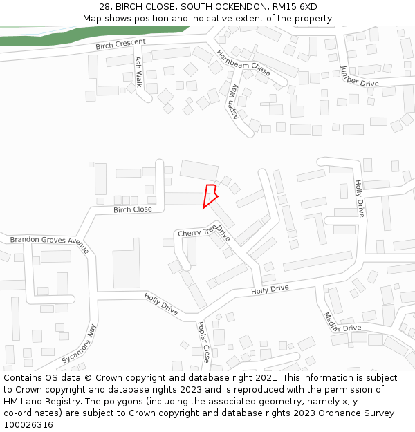 28, BIRCH CLOSE, SOUTH OCKENDON, RM15 6XD: Location map and indicative extent of plot