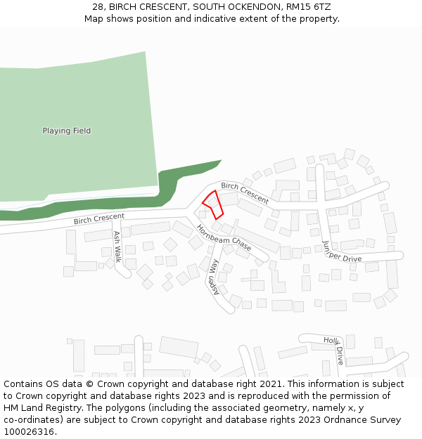 28, BIRCH CRESCENT, SOUTH OCKENDON, RM15 6TZ: Location map and indicative extent of plot