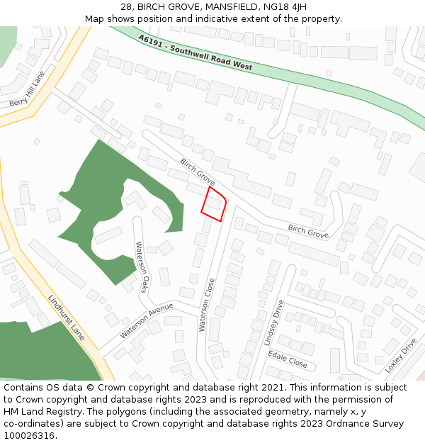 28, BIRCH GROVE, MANSFIELD, NG18 4JH: Location map and indicative extent of plot