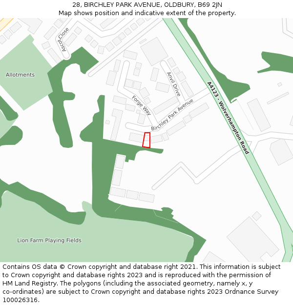 28, BIRCHLEY PARK AVENUE, OLDBURY, B69 2JN: Location map and indicative extent of plot