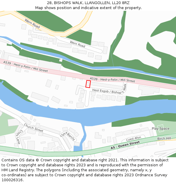 28, BISHOPS WALK, LLANGOLLEN, LL20 8RZ: Location map and indicative extent of plot