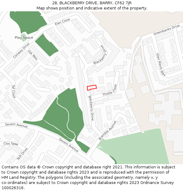 28, BLACKBERRY DRIVE, BARRY, CF62 7JR: Location map and indicative extent of plot