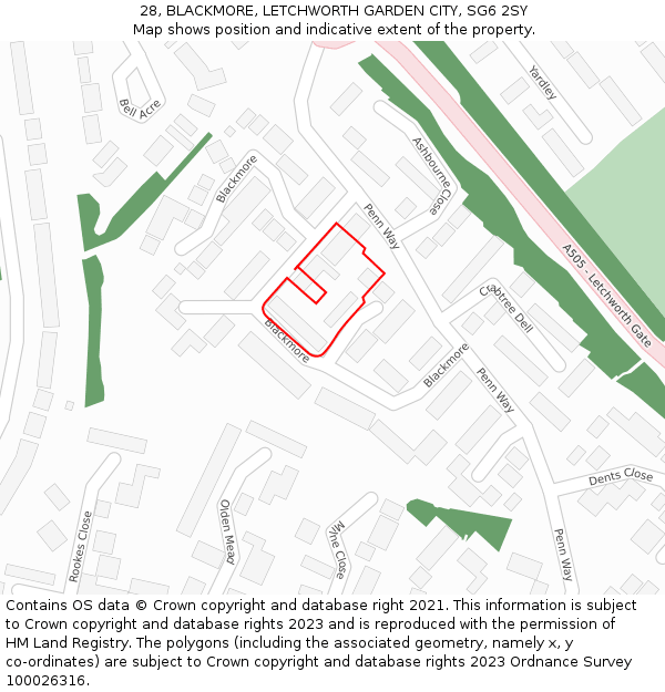 28, BLACKMORE, LETCHWORTH GARDEN CITY, SG6 2SY: Location map and indicative extent of plot