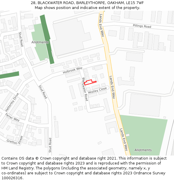 28, BLACKWATER ROAD, BARLEYTHORPE, OAKHAM, LE15 7WF: Location map and indicative extent of plot