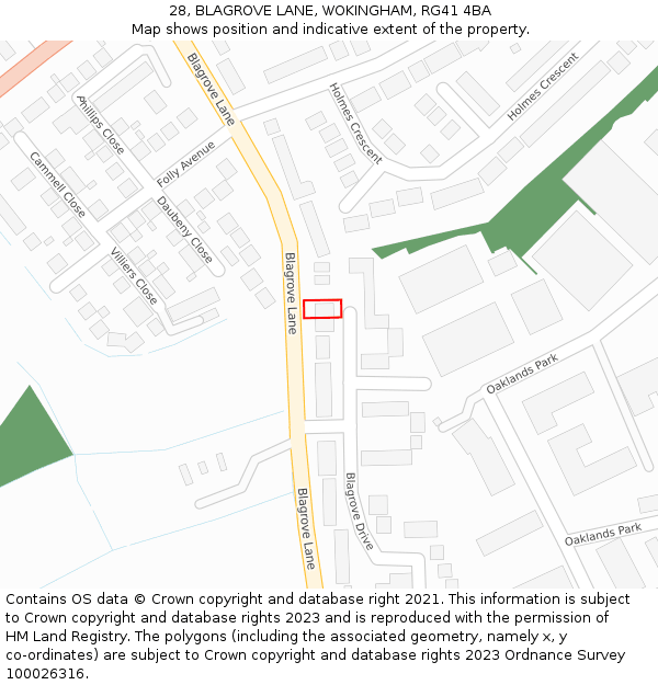 28, BLAGROVE LANE, WOKINGHAM, RG41 4BA: Location map and indicative extent of plot