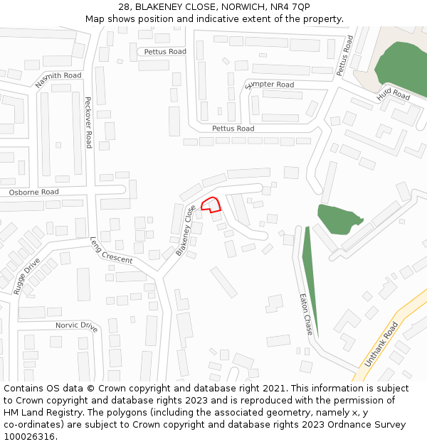 28, BLAKENEY CLOSE, NORWICH, NR4 7QP: Location map and indicative extent of plot