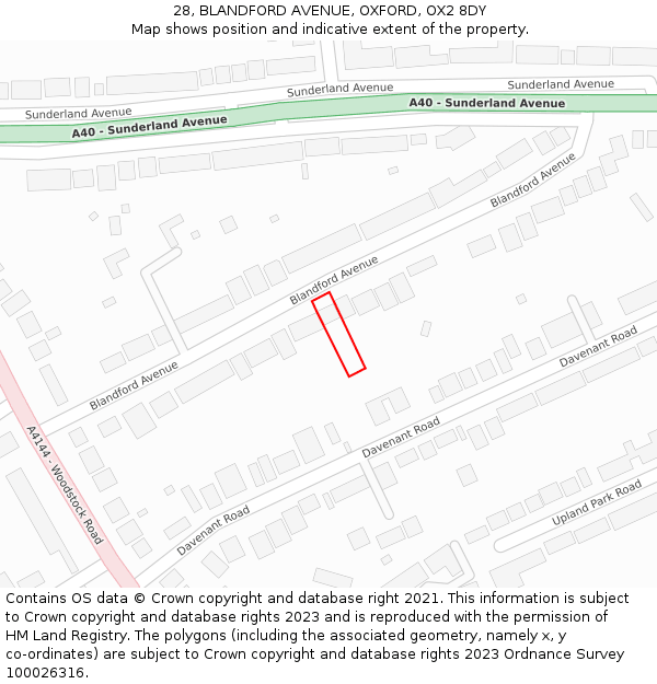 28, BLANDFORD AVENUE, OXFORD, OX2 8DY: Location map and indicative extent of plot