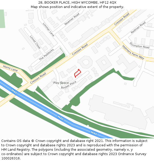 28, BOOKER PLACE, HIGH WYCOMBE, HP12 4QX: Location map and indicative extent of plot