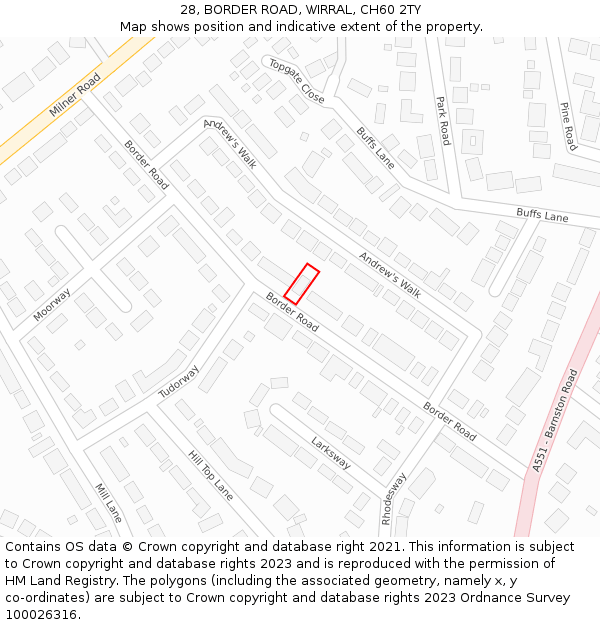 28, BORDER ROAD, WIRRAL, CH60 2TY: Location map and indicative extent of plot